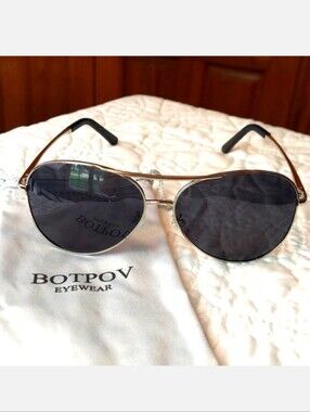 *🆕 BOTPOV Polarized Sunglasses Silver Aviator Frames, Black Lens with Case, NEW